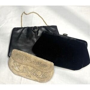 Lot of 3 Vintage Evening Bags Garay Velvet,‎ Beaded Japan, Faux Leather Clutch